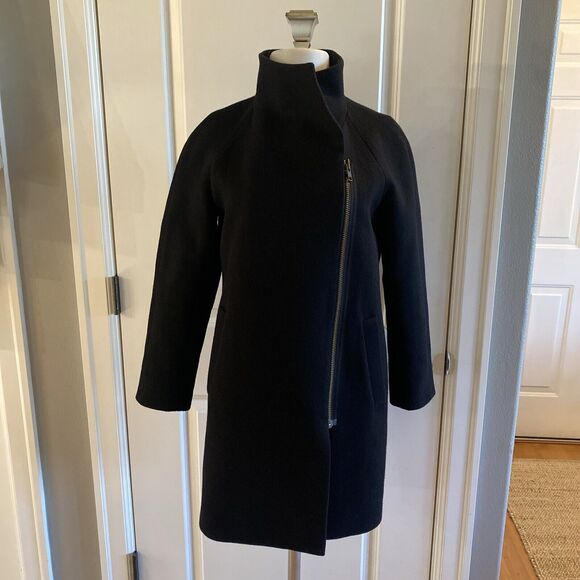 J.‎ CREW Pea Coat Womens Size 0 Wool Black Zip Jacket Classic Preppy - Picture 2 of 12